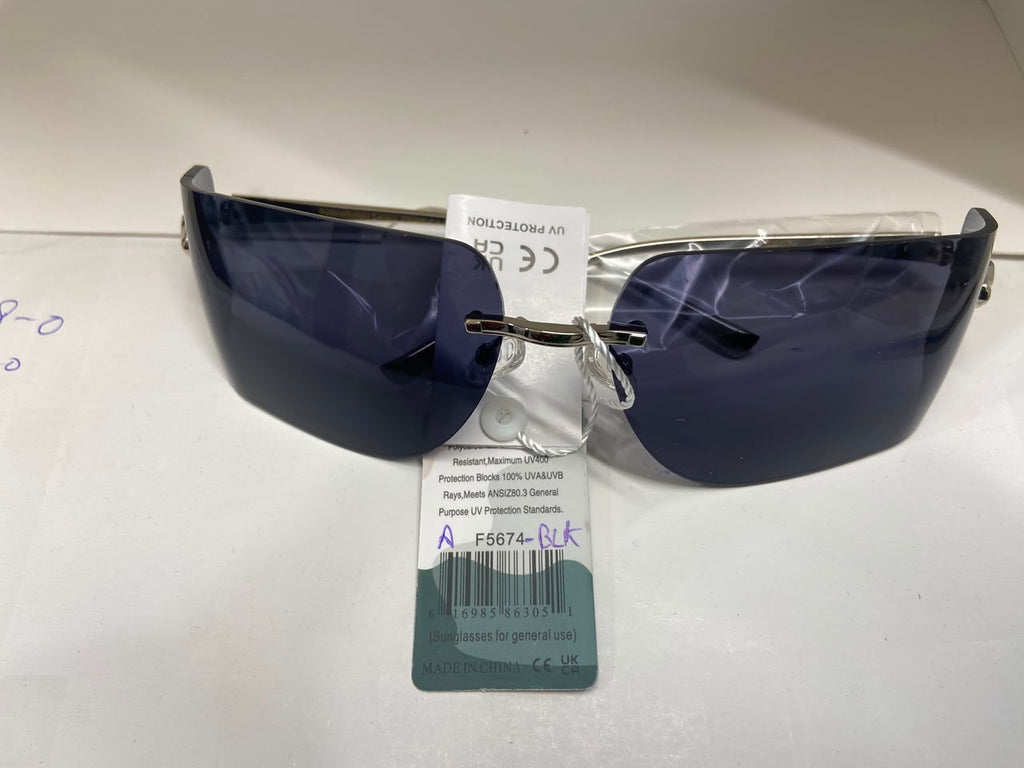 Silver and Smoke Black Rimless Y2K Wrap Shield Sunglasses