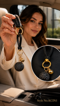 Black and silver rhinestone beaded ball charm Keychain | KCIN1