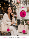Hot pink hooded plush baby doll with fluffy coat Keychain | KCIN112
