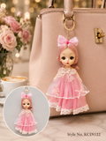 Pink layered party dress doll charm with bow Keychain | KCIN122