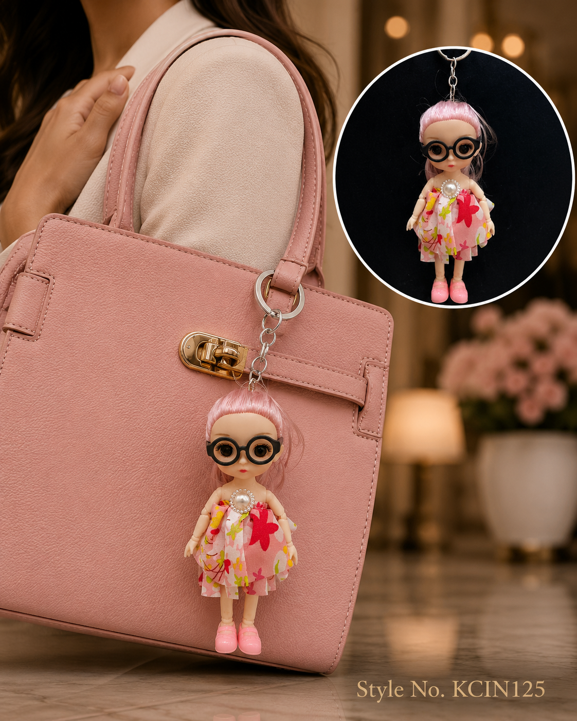 Colorful floral outfit doll charm with glasses Keychain | KCIN125