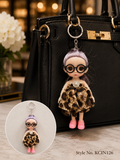 Leopard print dress doll charm with round glasses Keychain | KCIN126