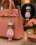 Pink checked dress doll charm with round glasses Keychain | KCIN128