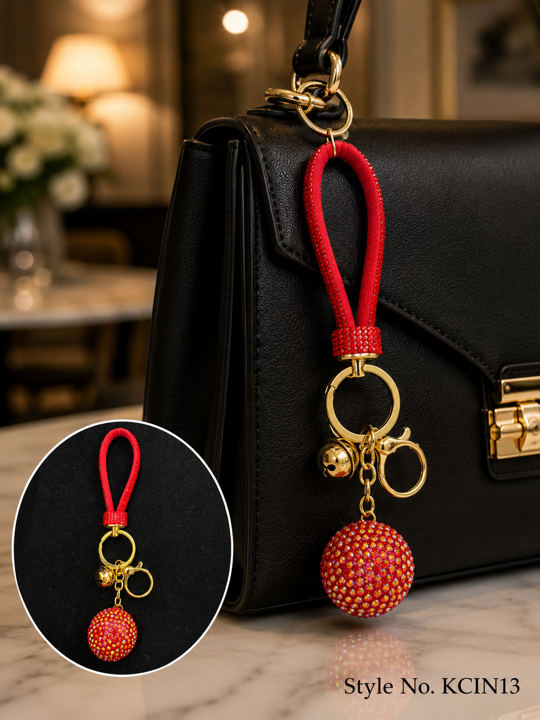 Red loop with orange beaded ball Keychain | KCIN13