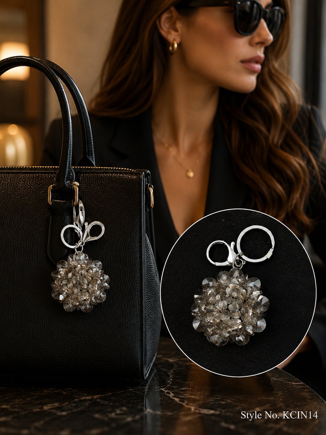 Clear clustered flower charm Keychain | KCIN14