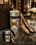 Light gray cylindrical mini pouch with scarf tail Keychain | KCIN145