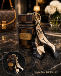 Tan patterned cylindrical mini pouch with scarf tail Keychain | KCIN149
