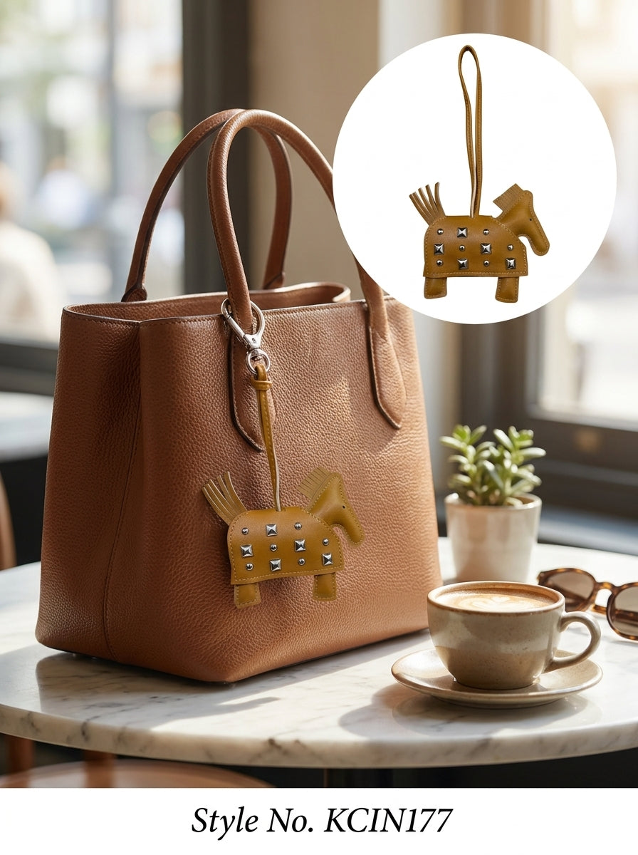 Tan horse figure with studded saddle detail Keychain | KCIN177