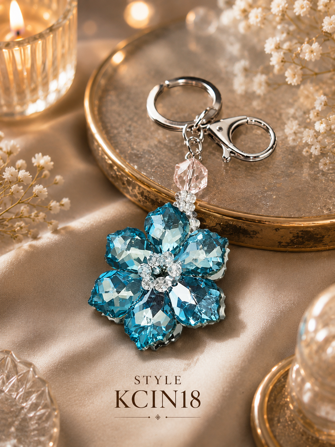 Blue crystal floral charm Keychain | KCIN18