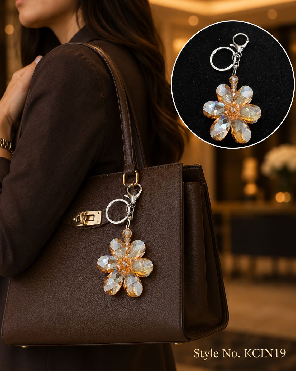 Amber yellow crystal flower Keychain | KCIN19