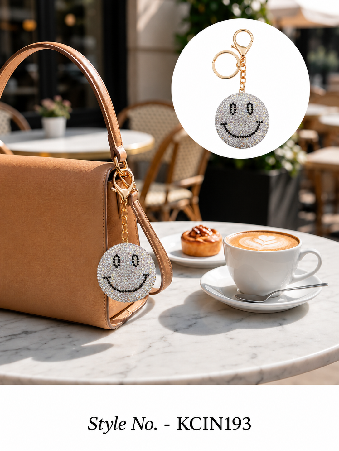 White rhinestone smile face charm Keychain | KCIN193