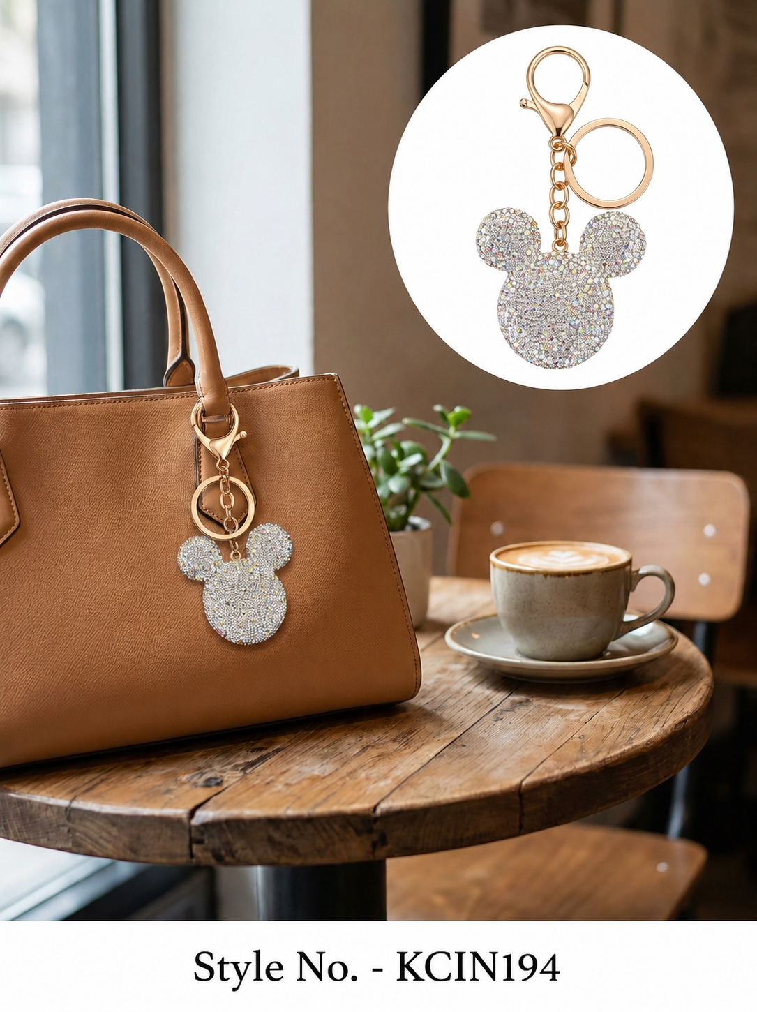 White rhinestone mouse silhouette charm Keychain | KCIN194