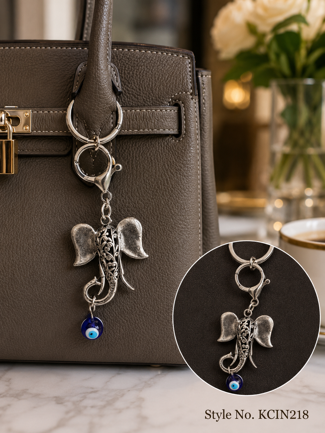 Green turtle charm with hanging bead Keychain | KCIN218