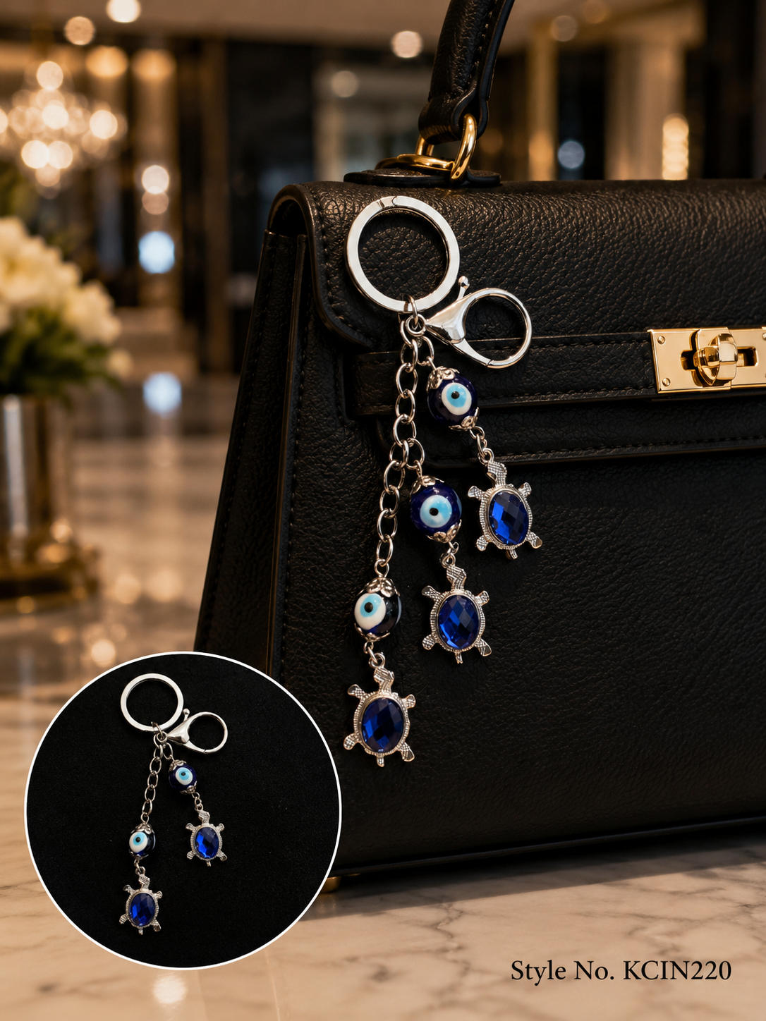 Blue evil eye cluster charm with dangling stars Keychain | KCIN220