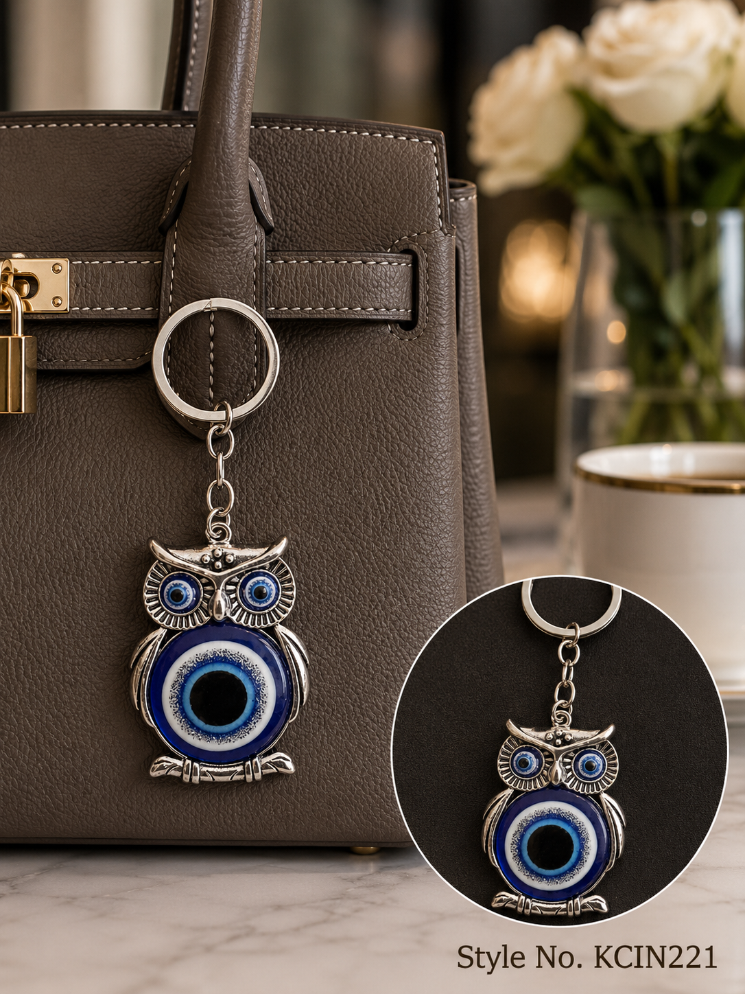 Blue evil eye owl charm Keychain | KCIN221
