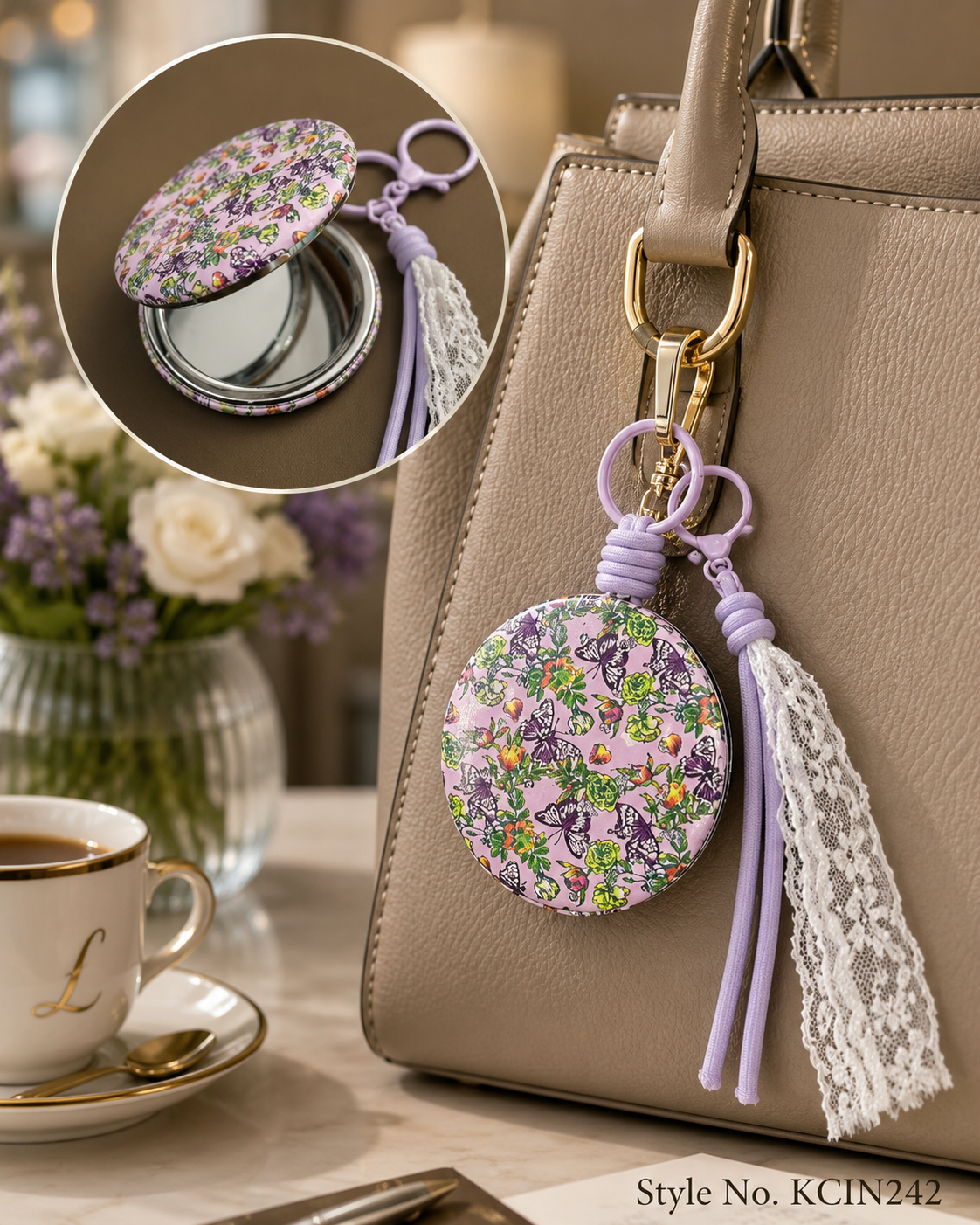 Blue mini wallet with gold tone stud accents Keychain | KCIN242