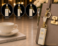 Floral compact mirror with cream tassel and lace Keychain | KCIN244