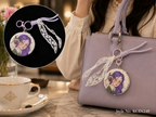 Floral oval compact mirror with ribbon and lace tassels Keychain | KCIN248