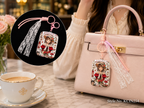 Round floral compact mirror with white lace tassels Keychain | KCIN254