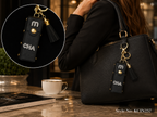 Black mini wallet with tassel and gold tone studs Keychain | KCIN257