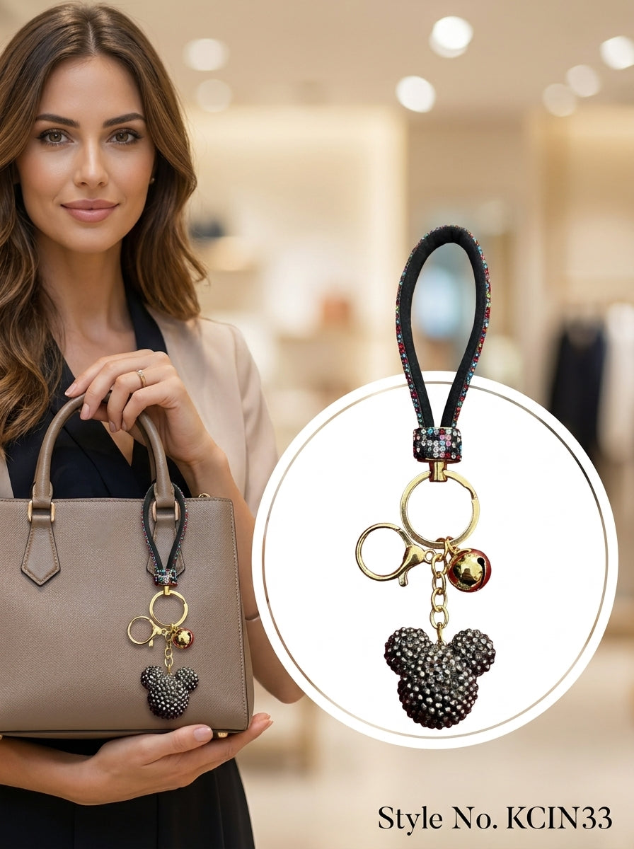Black and silver beaded ball with dark loop Keychain | KCIN33