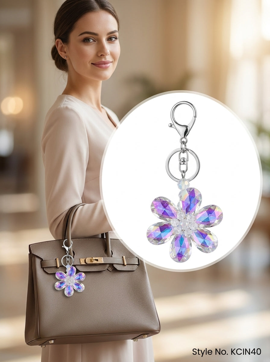 Purple crystal flower charm Keychain | KCIN40