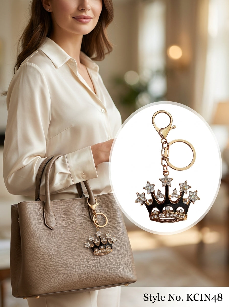 Gold tone crown charm Keychain | KCIN48