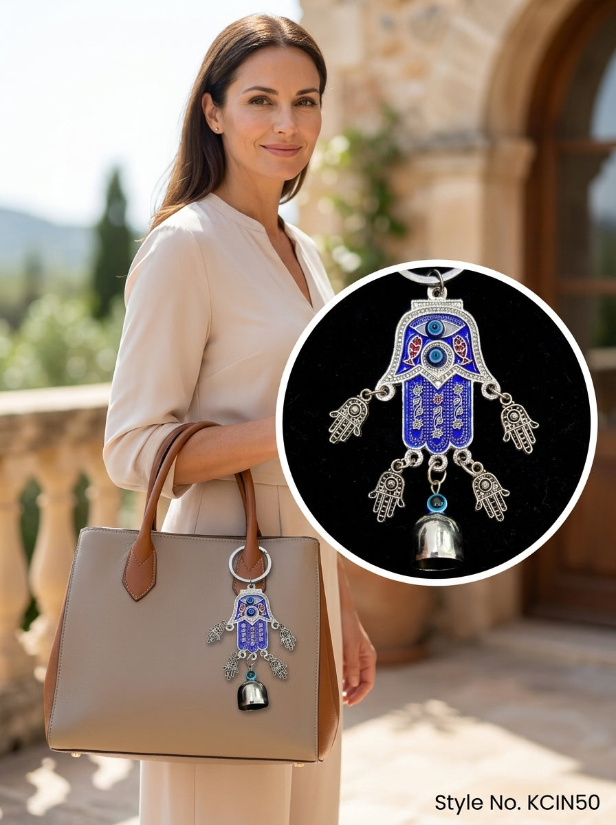 Blue and white elephant with bell Keychain | KCIN50