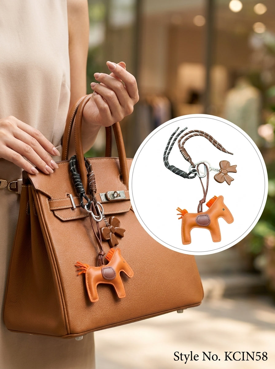 Horse figure charm with braided cords Keychain | KCIN58