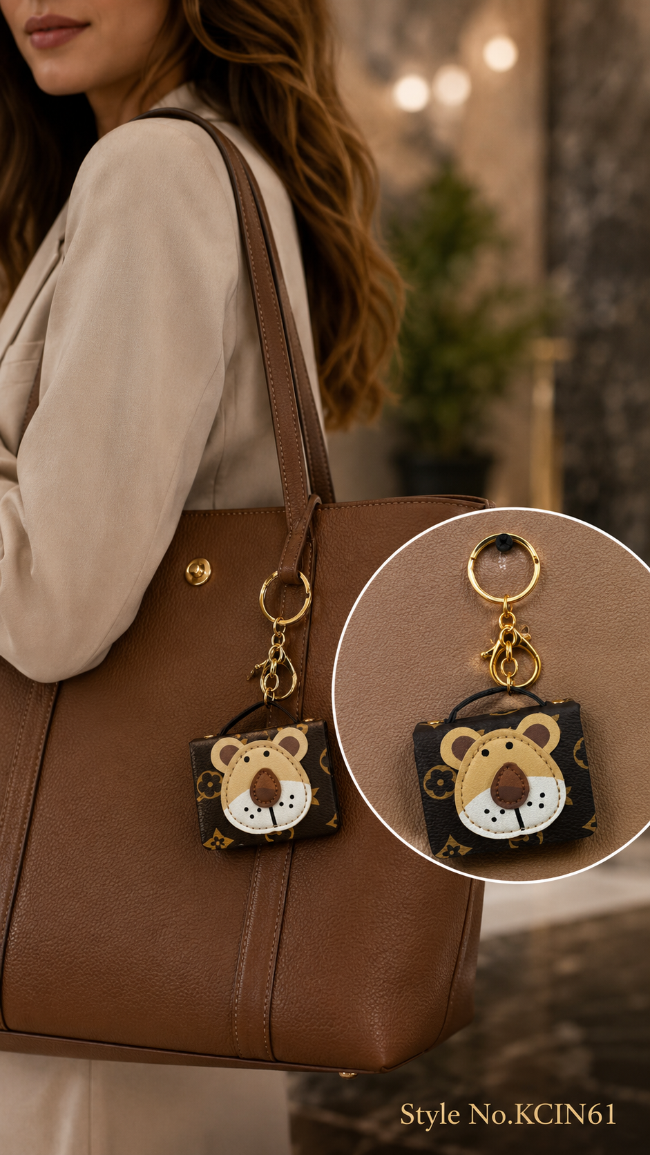 Brown bear face mini pouch keychain Keychain | KCIN61