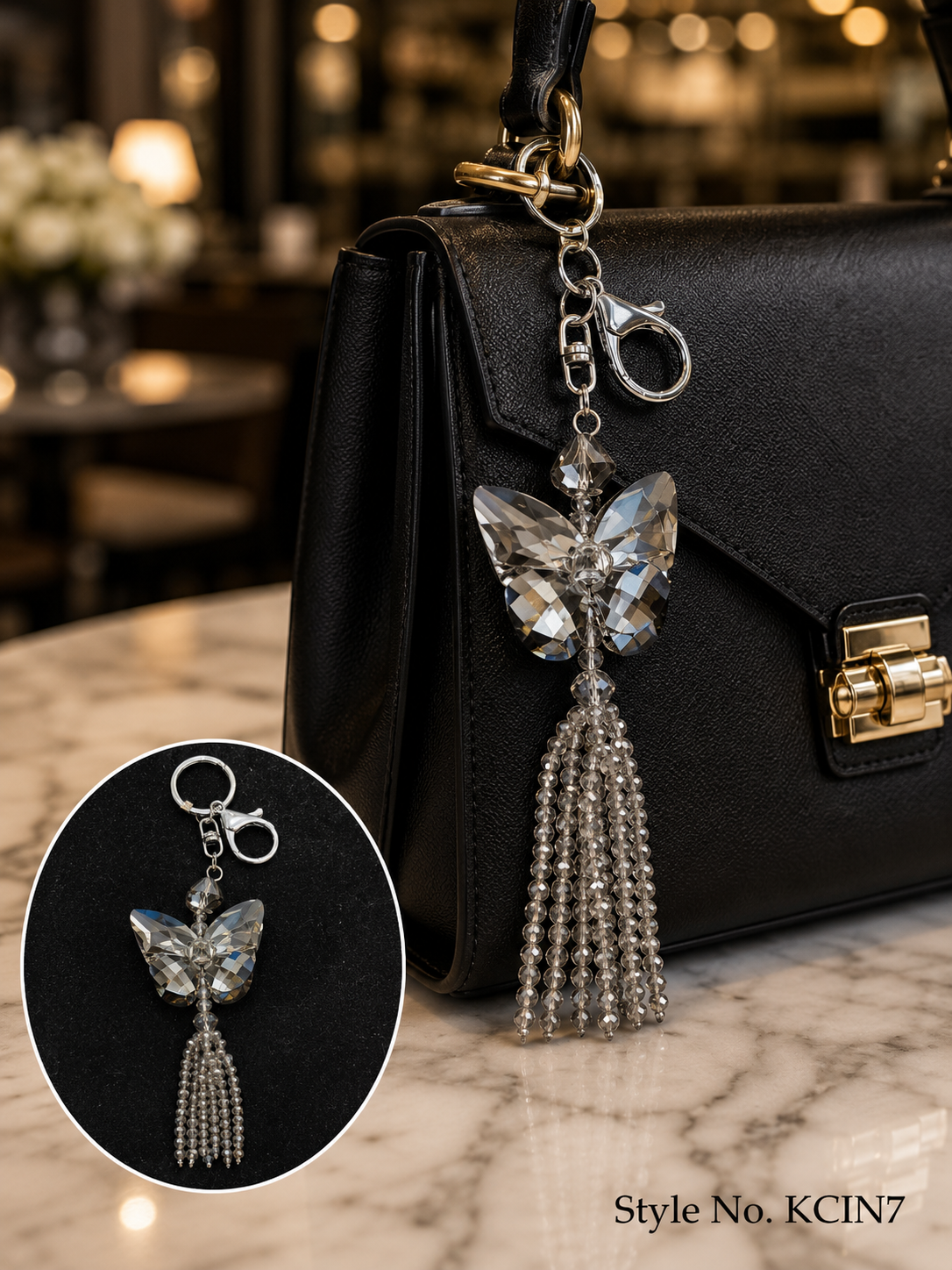 Clear crystal flower with dangling strands Keychain | KCIN7