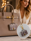 Beige checked mini purse keychain Keychain | KCIN77