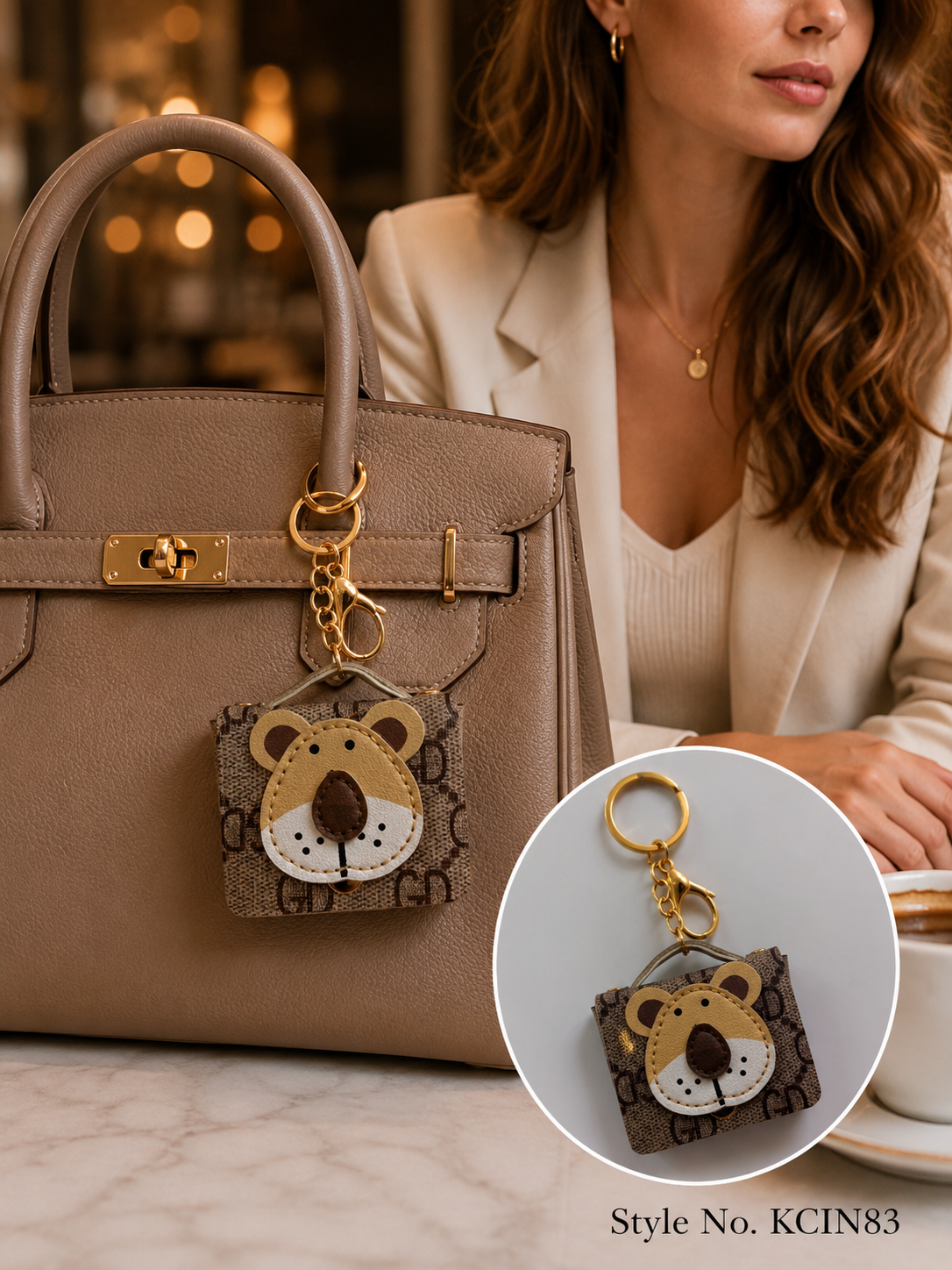 Brown teddy bear face mini purse Keychain | KCIN83