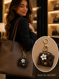 Black and brown patterned wallet with white flower Keychain | KCIN87