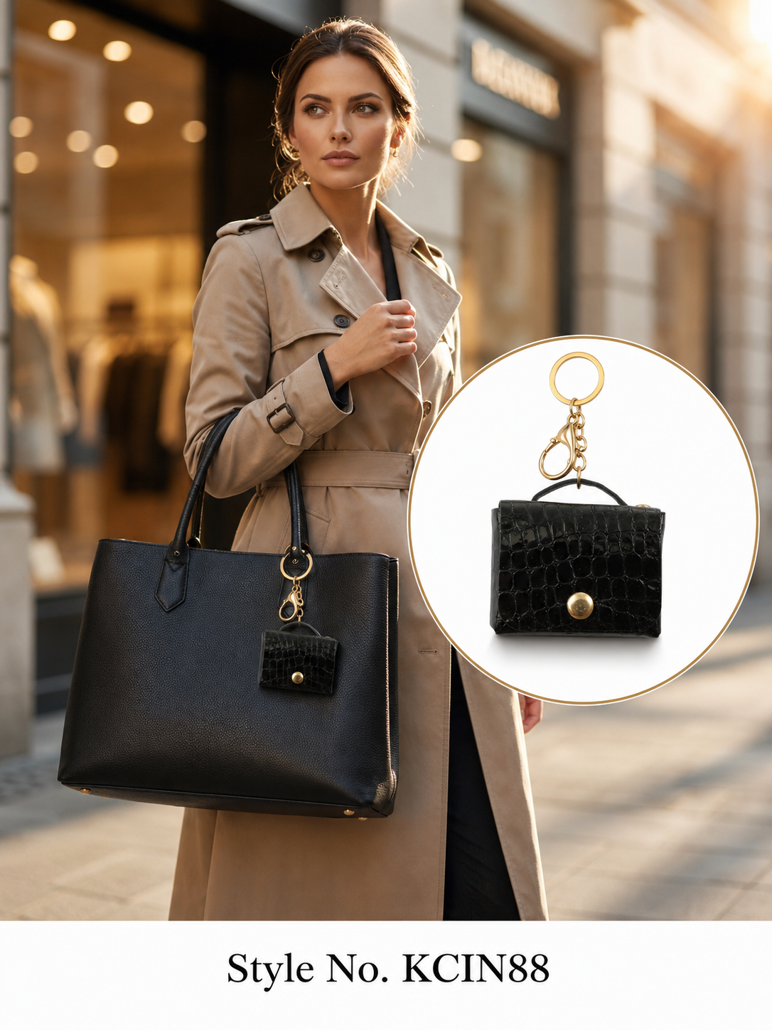 Black croc texture mini wallet Keychain | KCIN88