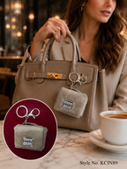 Light gray mini purse with silver plaque Keychain | KCIN89