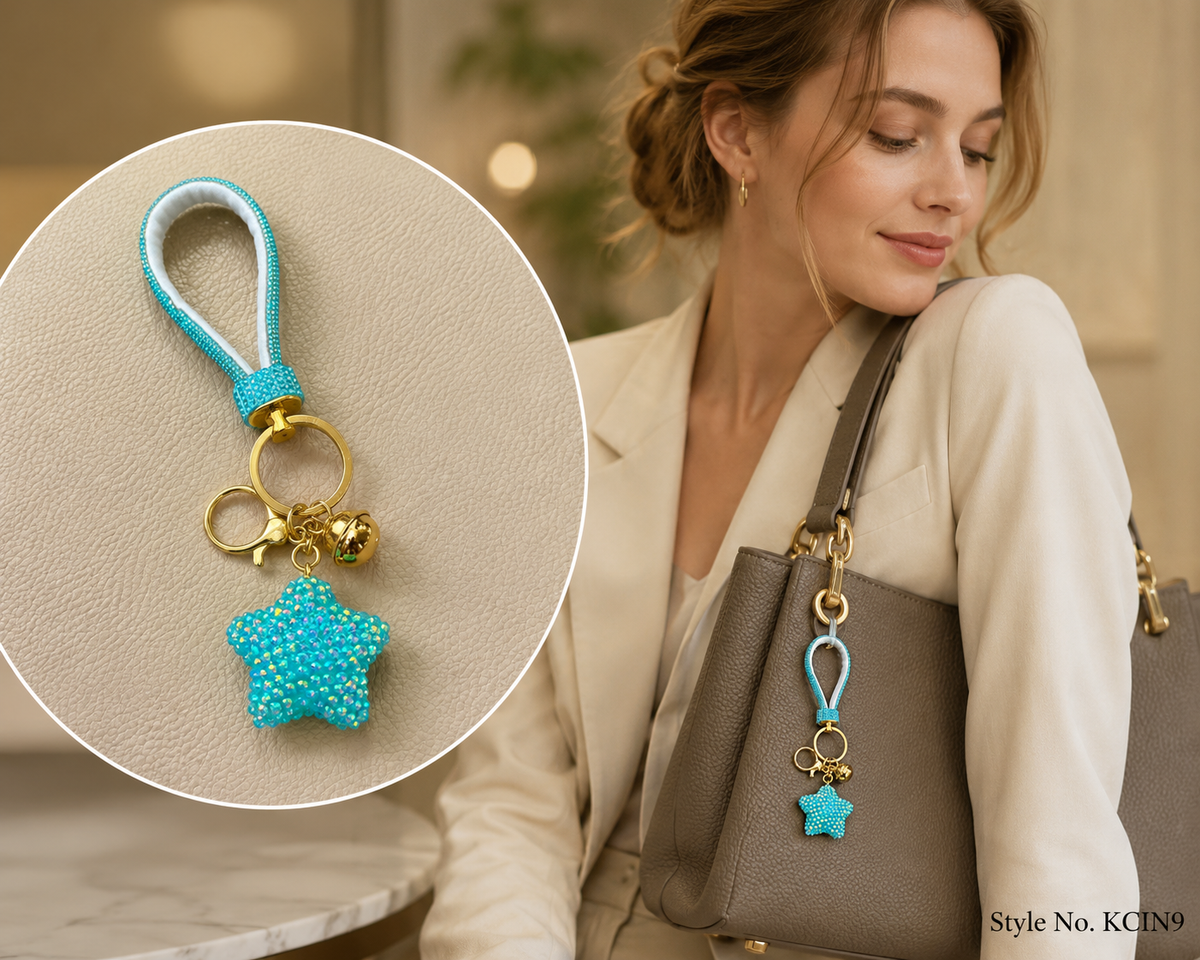 Turquoise star charm with matching blue loop Keychain | KCIN9