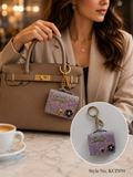 Pastel beige glitter purse with flower ornament Keychain | KCIN91