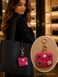 Pink mini purse with raised button flower details Keychain | KCIN92