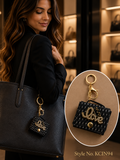 Black quilted mini wallet with gold detail Keychain | KCIN94