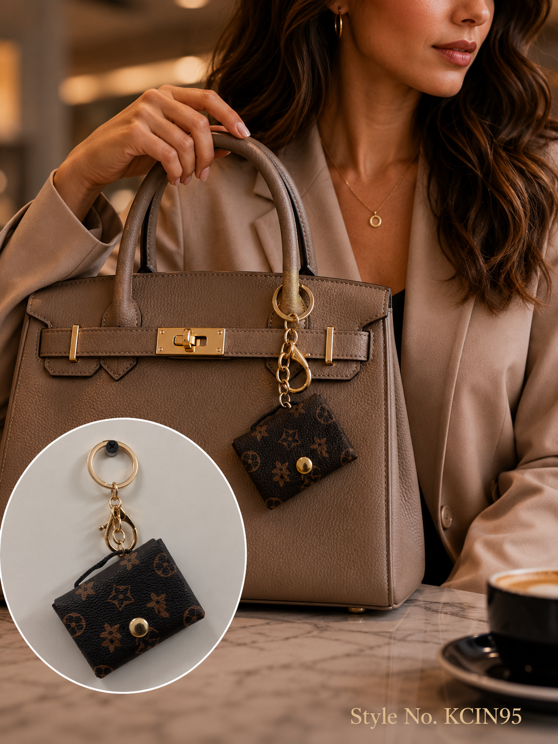 Black and brown patterned mini wallet Keychain | KCIN95