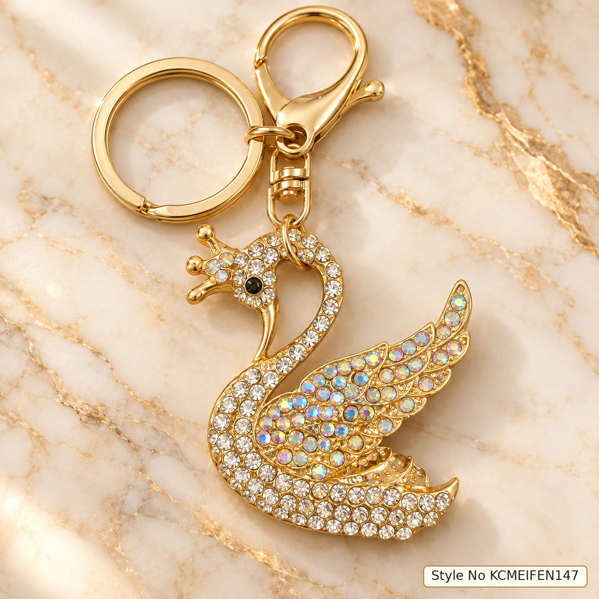 Swan Keychain with Clear and Iridescent Stones