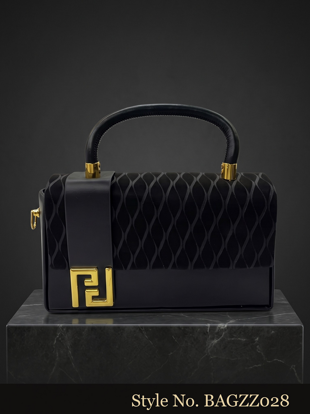 Black Patterned Flap Handbag | BAGZZ028