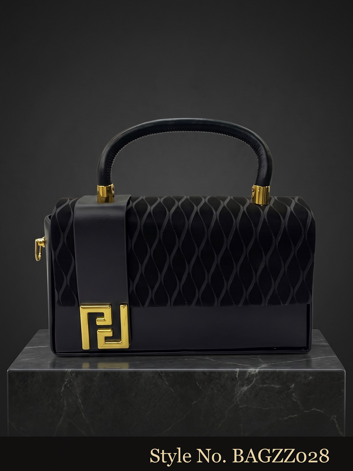 Black Patterned Flap Handbag | BAGZZ028