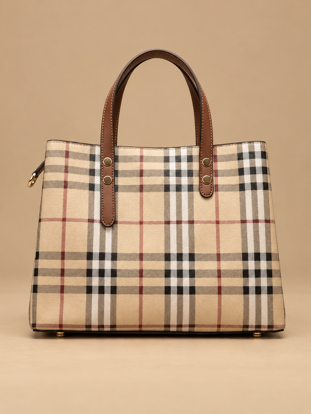 Beige Plaid Top-Handle Bag | BAGWZ030
