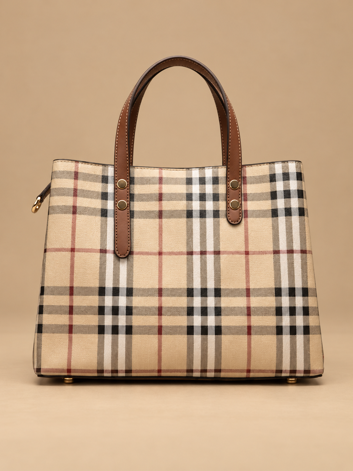 Beige Plaid Top-Handle Bag | BAGWZ030