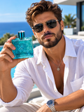 Eau De Parfum, Aqua Turquoise Glass Flacon with Lion Head Relief and Metallic Teal Cap