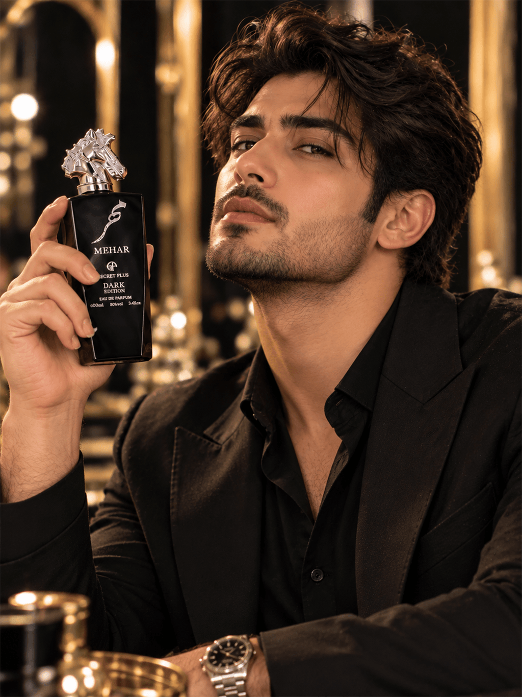Eau De Parfum Spray, Matte Black Sculpted Bottle with Chrome Stallion Head Cap