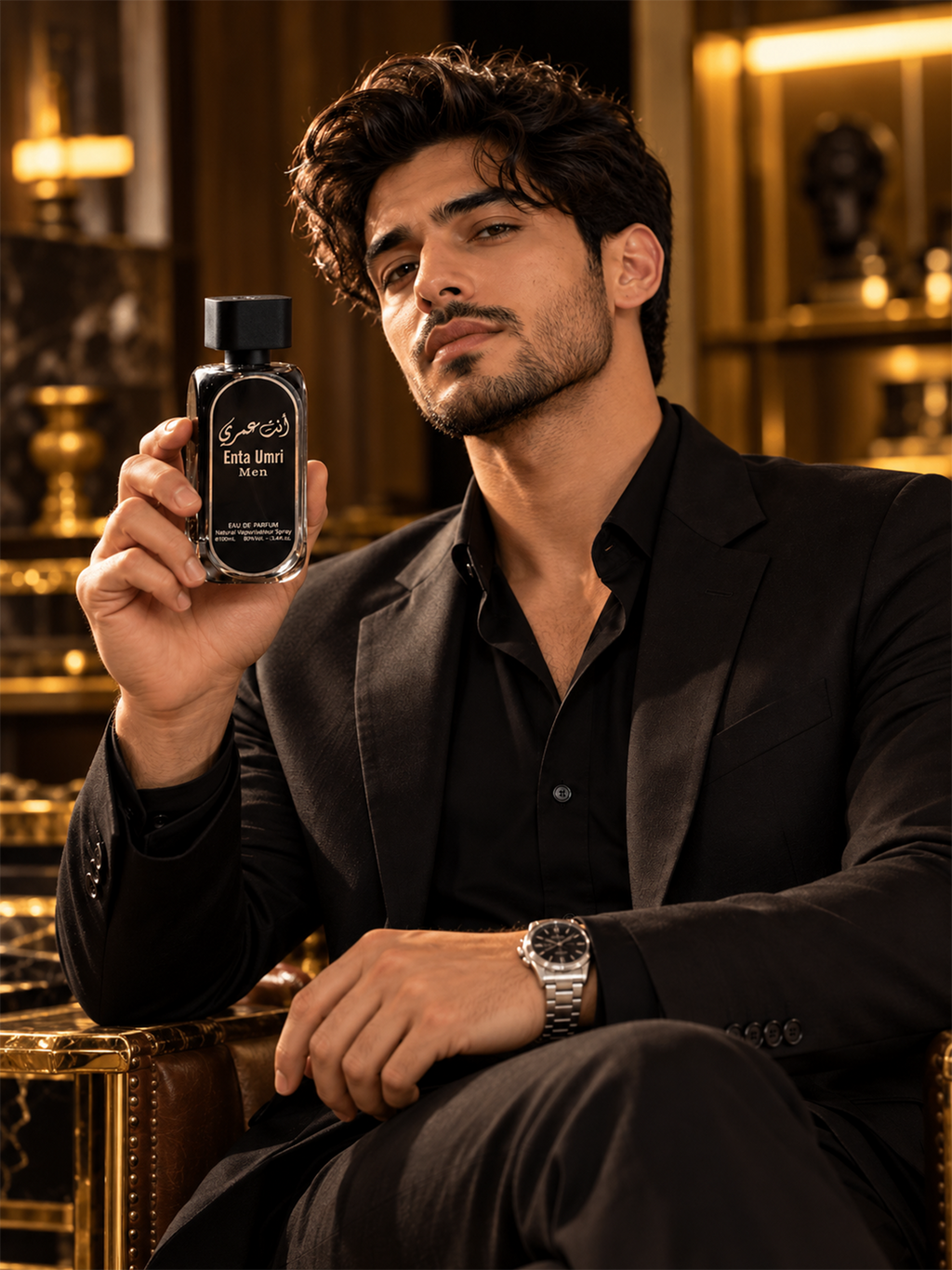 Eau De Parfum Spray, Black Glass Bottle with Silver Calligraphy and Matte Cap