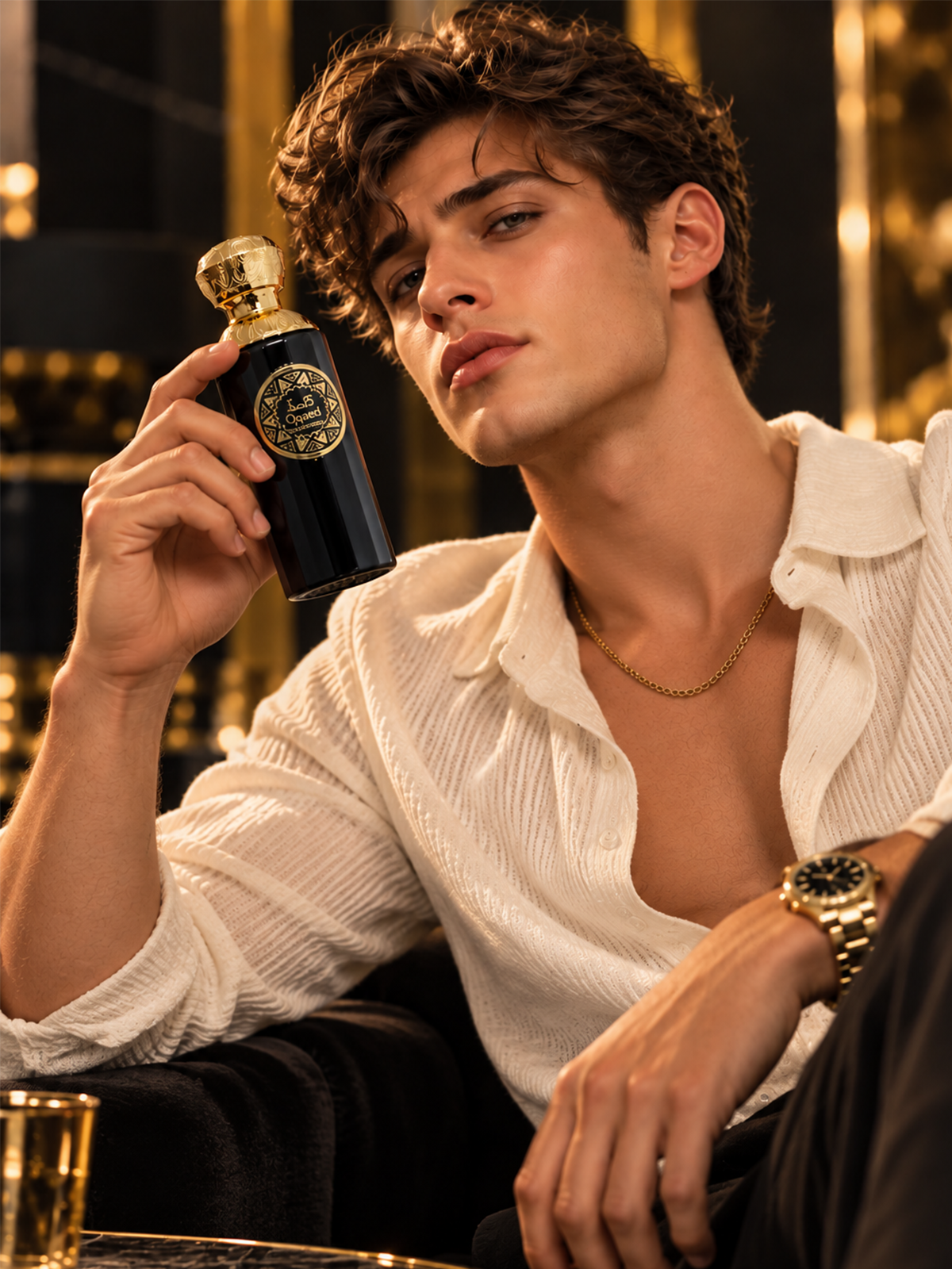 Eau De Parfum Spray, Matte Black Fluted Bottle with Ornate Gold Cap